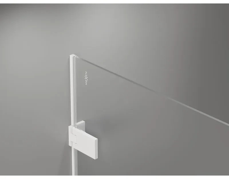Mexen Lunar-F, 1-krídlový sprchový kút so skladacími dverami, pravý, 90 x 90 cm, 8mm číre sklo, biely profil, 836-090-090-20-00-P