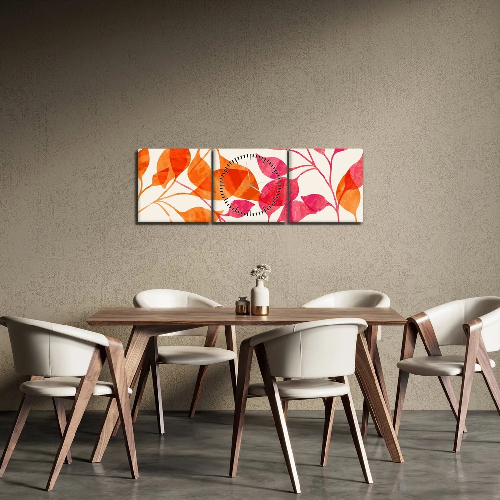 Obraz - Oranžové lístie (s hodinami) (90x30 cm)