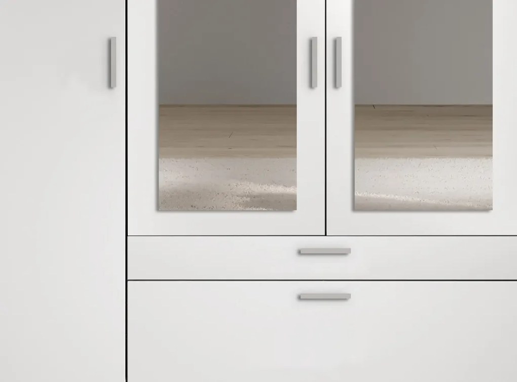 Šatníková skriňa so zrkadlami Vesala, 180 cm, biela