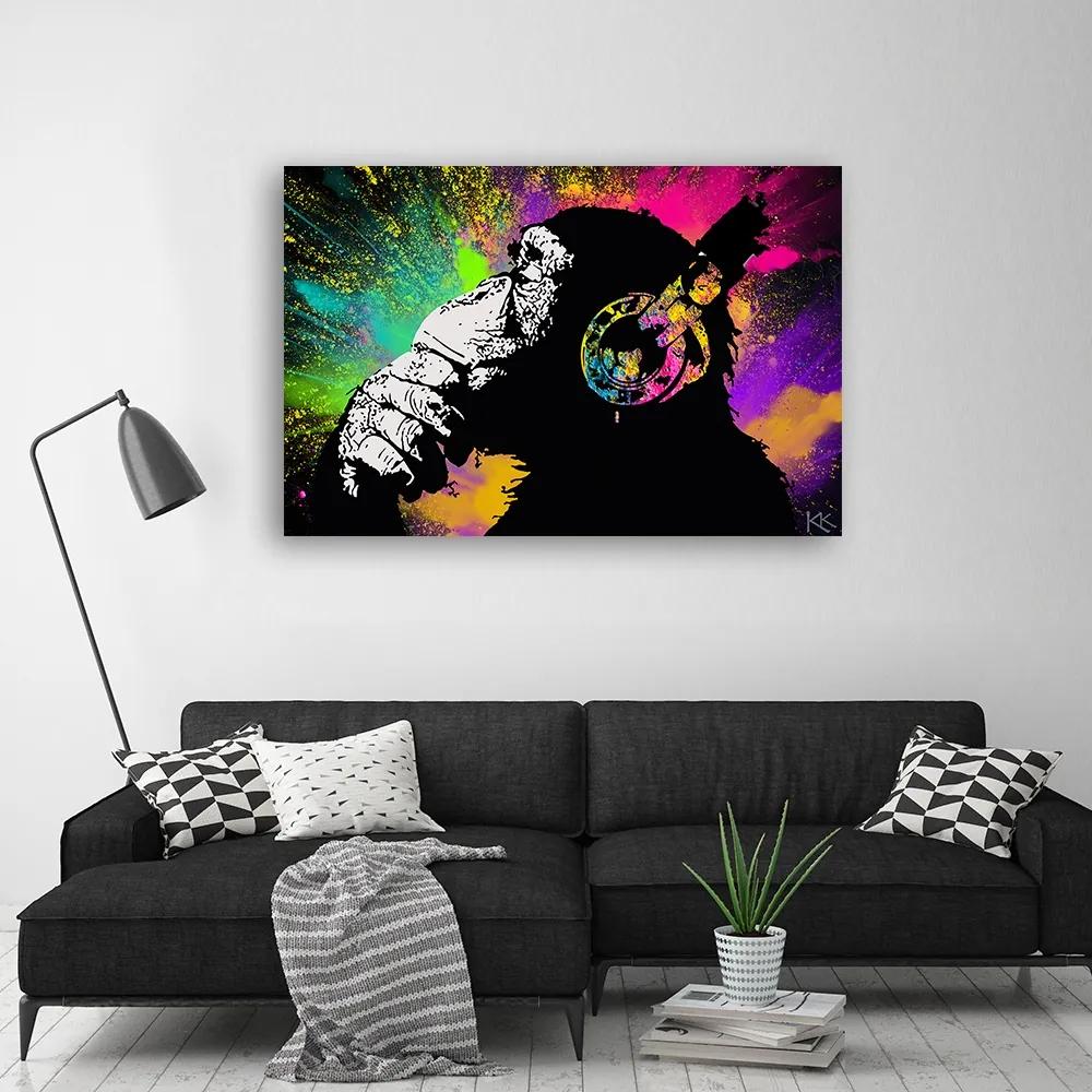 Obraz na plátně, Banksy Colorful Monkey - 90x60 cm