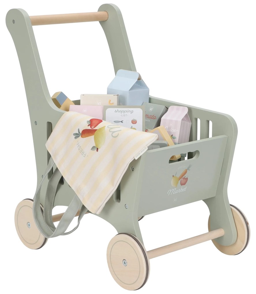 Nákupný vozík s doplnkami drevený