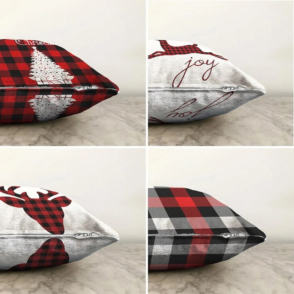 Súprava 4 vianočných žinylkových obliečok na vankúš Minimalist Cushion Covers Christmas Tartan, 55 x 55 cm