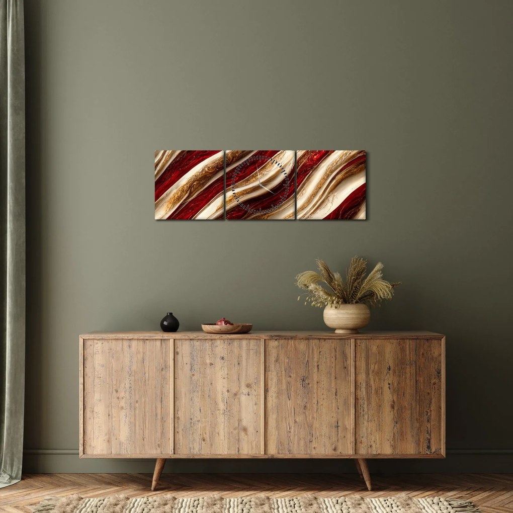 Obraz - Zlato - biela textúra (s hodinami) (90x30 cm)