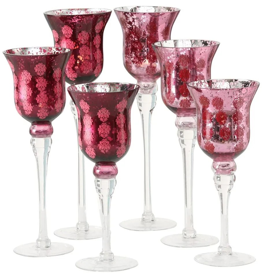 Sklenený svietnik pohár Manou s ružami 40cm - Světle růžový