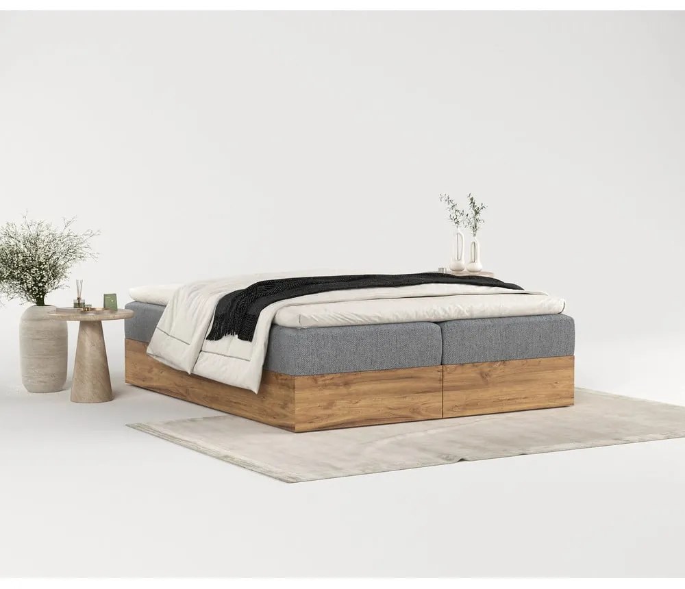 Boxspring posteľ s úložným priestorom v sivo-prírodnej farbe 160x200 cm Faro – Maison de Rêve