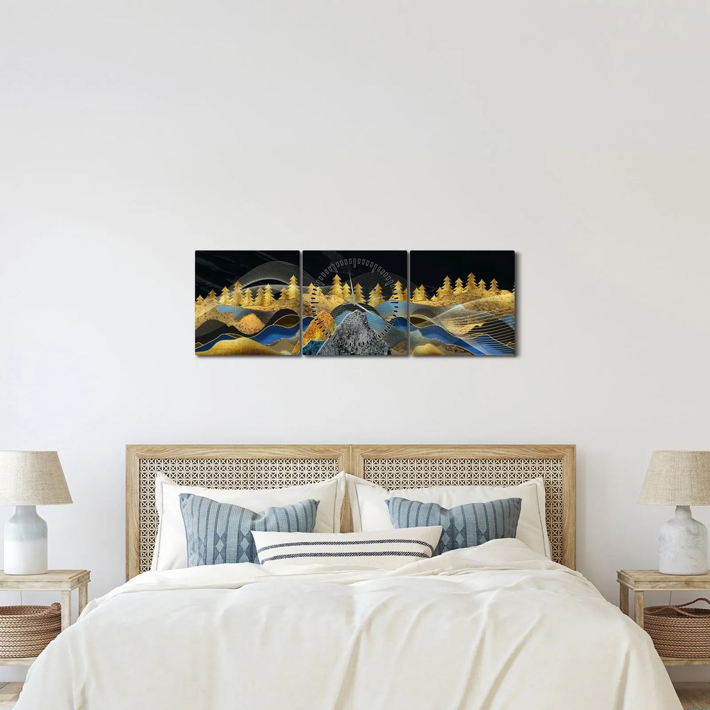 Obraz - Zlaté hory (s hodinami) (90x30 cm)