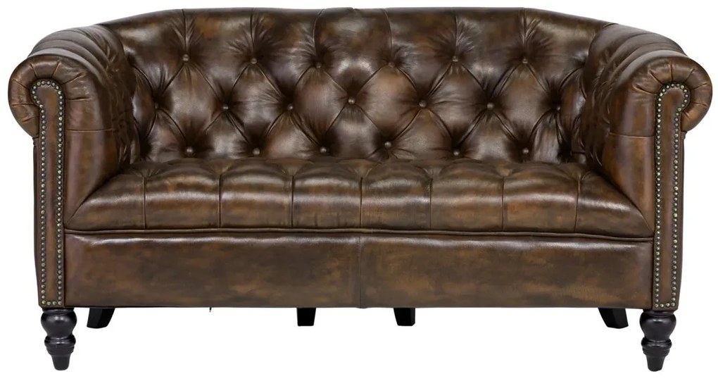 furniture-nabytek.cz - Masívna pohovka Chesterfield Shelford, 2-miestna, pravá koža, hnedá