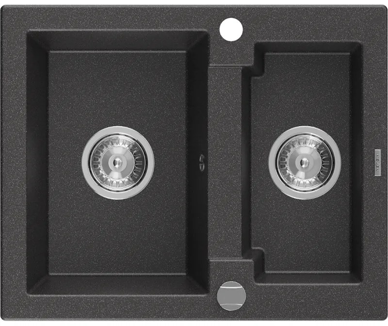 Mexen Carlos, granitový drez 582x475x177 mm, 1,5-komorový, čierna škvrnitá, 6518581500-76