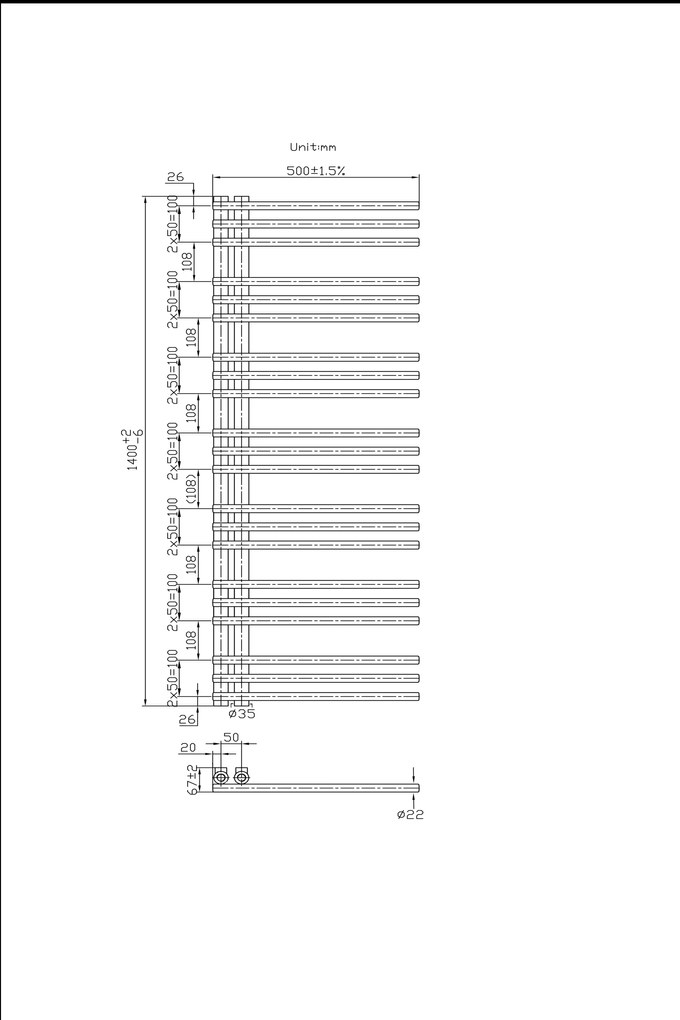 Gamma Erga Aquatic, vykurovacie teleso 1400x500 mm, 577W, čierna, ERG-LAV-AQUA-14050-BK