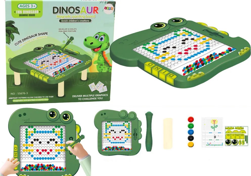 LEAN Toys Vzdelávacia magnetická tabuľa Dinosaurus, zelená