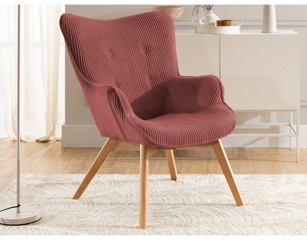 Červené menčestrové kreslo s podnožkou Niko – Ropez