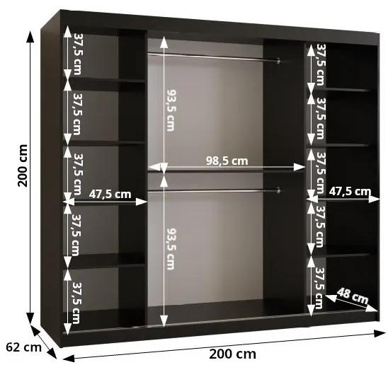 Šatníková skriňa so zrkadlom 200 cm Riana Wa 2 200 (čierna). Vlastná spoľahlivá doprava až k Vám domov. 1063499