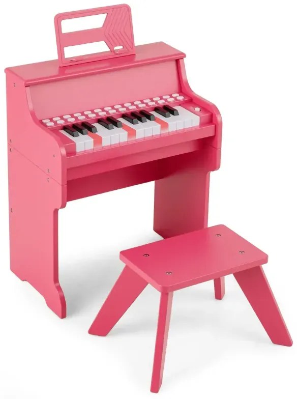 25-klávesové mini digitálne piano so stoličkou, detské piano s nastaviteľnou rýchlosťou, ružové