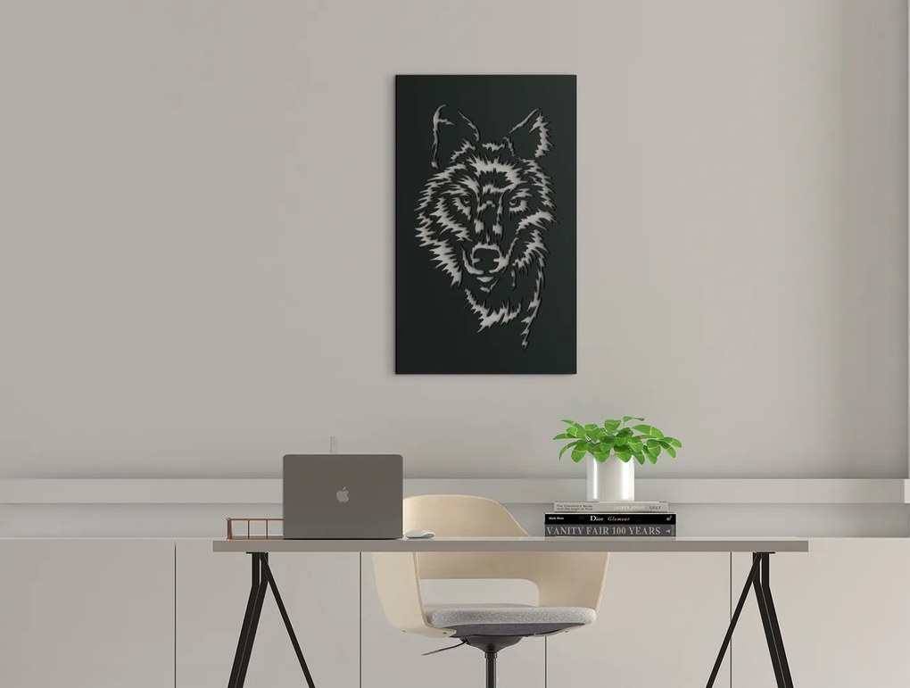 drevko Drevený obraz na stenu Vlk - samotár Rozmer obrazu: 44,5 x 26,5 cm, Farba dekorácie: Čierna