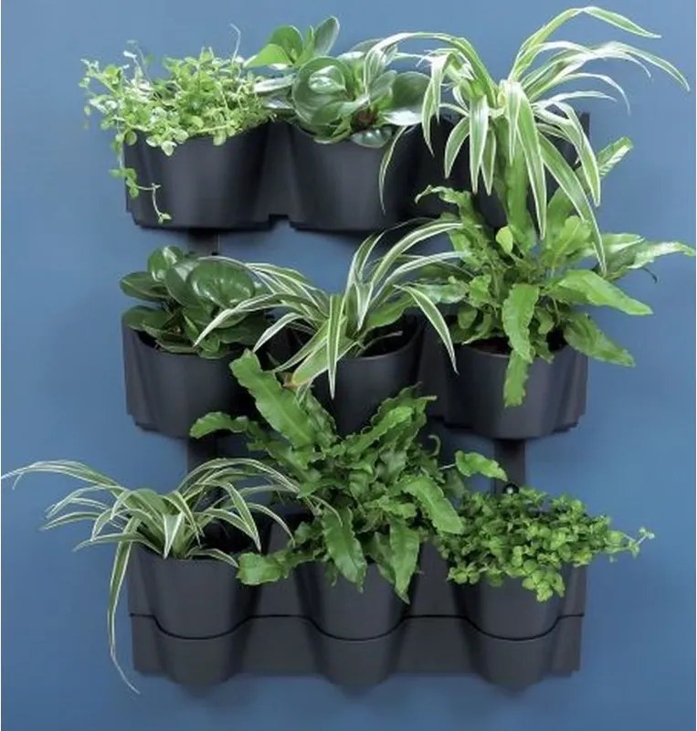 Kvetináč Prosperplast CASCADE WALL sada kvetináčov na stenu antracit