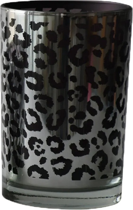 Držák čajového světla skleněný stříbrný leopard velký - 12*12*18cm