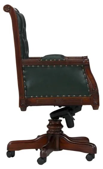 furniture-nabytek.cz - Masívne kancelárske kreslo Cambridge z pravej kože, mahagónové, lakované, zelené