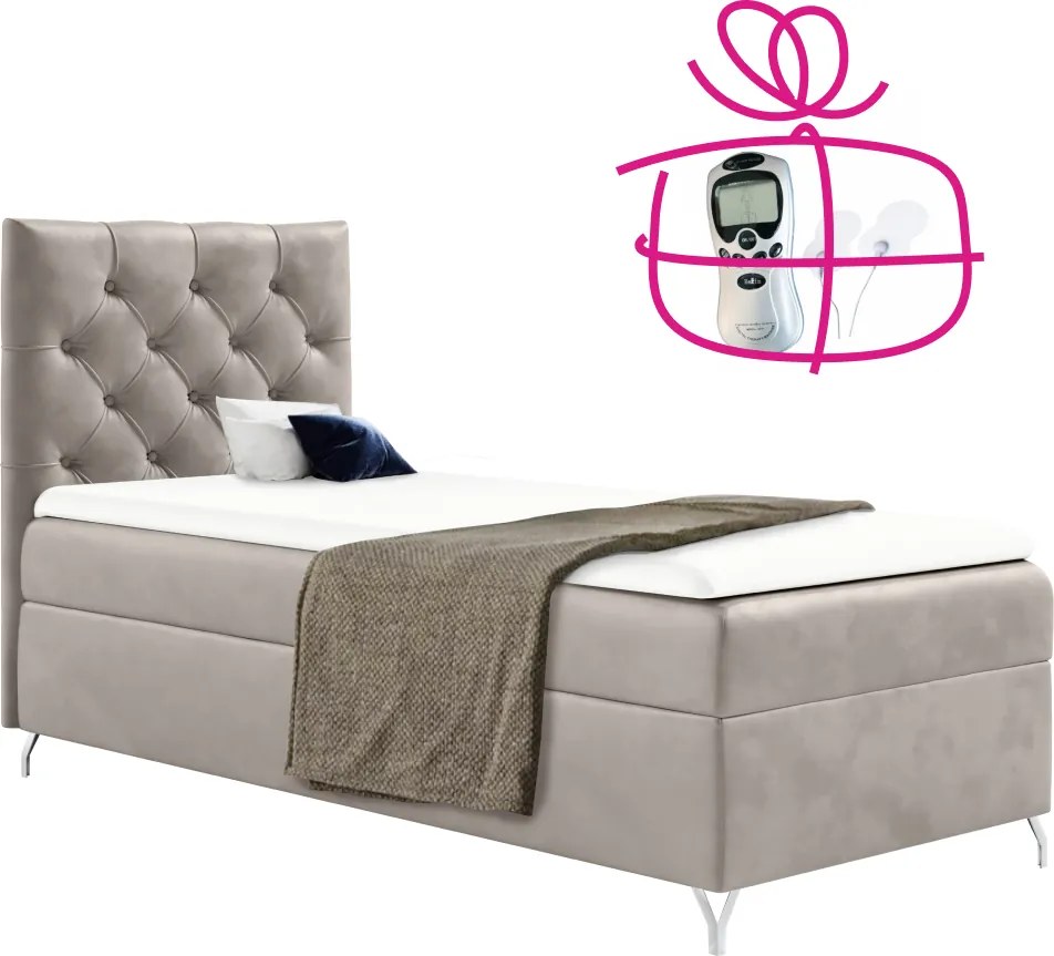 Boxspringová posteľ, 90x200, sivobéžová Taupe látka Velvet, ľavá, GULIETTE + darček