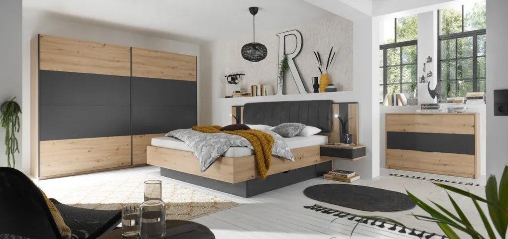 Šatníková skriňa Cordoba 270 cm, dub artisan/grafit