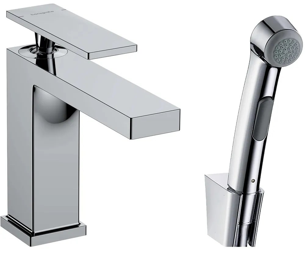 HANSGROHE Tecturis E páková umývadlová batéria s bidetovou sprškou a sprchovou hadicou 160 cm, s odtokovou súpravou Push-Open, výška výtoku 117 mm, chróm, 73210000