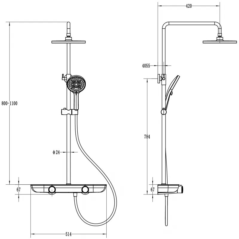 Mexen Axis, sprchová súprava so sklenenou poličkou, zlatá lesklá-biela, 78112-25