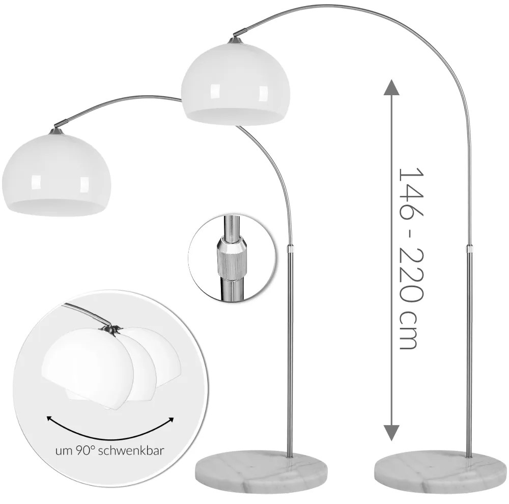 InternetovaZahrada Dizajnová oblúková stojanová lampa s mramorovou základňou - nastaviteľná 190 - 200 cm