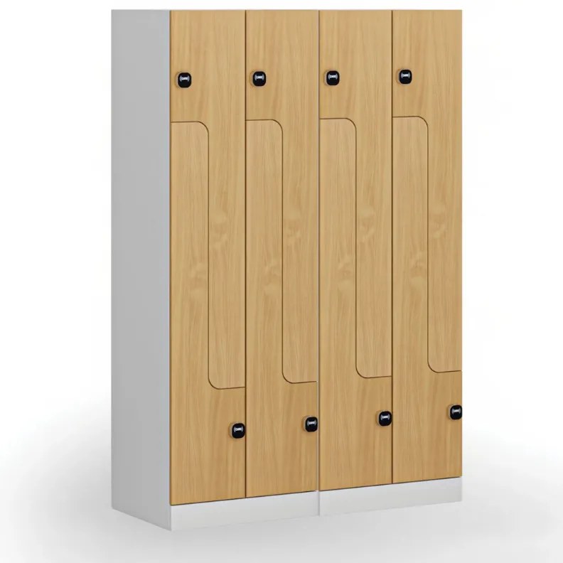Kovová šatníková skrinka S1 Z, 4 oddiely, 1850 x 600 x 500 mm, zámok s čítačkou RFID kariet, laminované dvere, breza