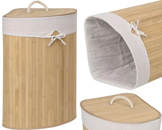 Rohový kôš na bielizeň 60 l bambusový béžový