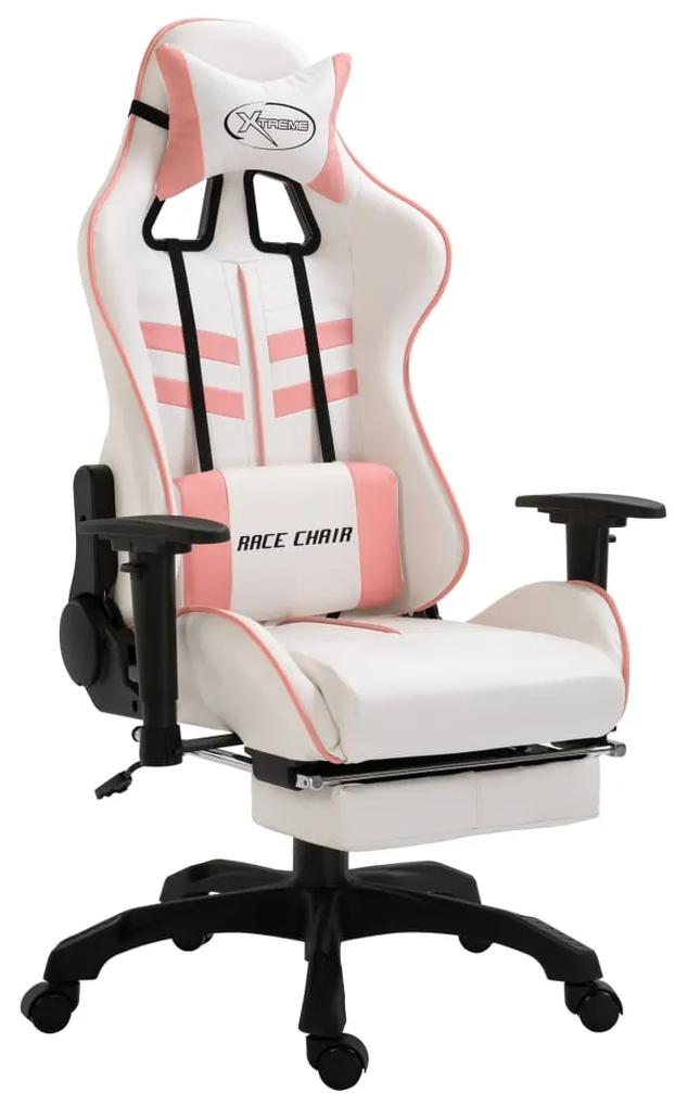 vidaXL Herná stolička s opierkou na nohy, ružová, umelá koža
