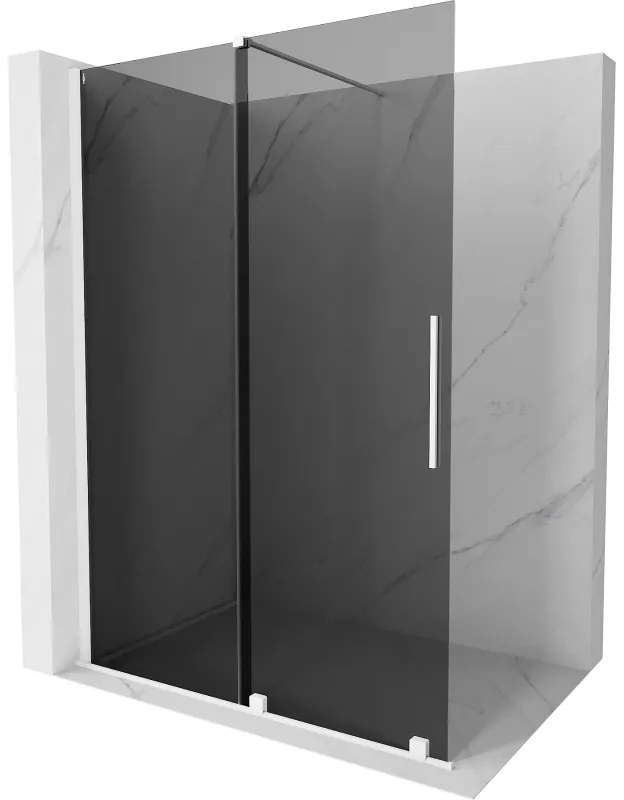 Mexen Velar, sprchová zástena s posuvnými dverami Walk-in 160 x 200 cm, 8mm šedé sklo, biela matná, 871-160-000-43-20