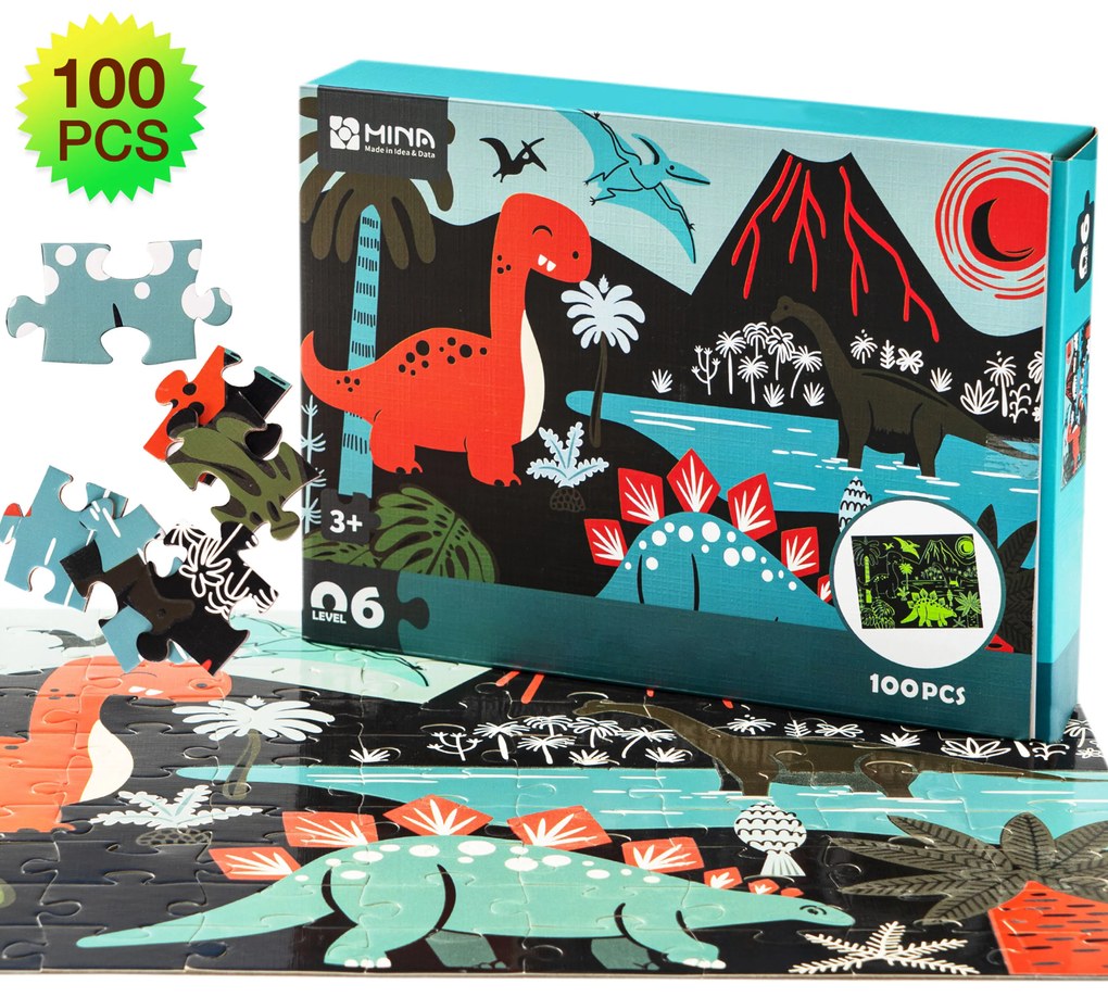 Detské svietiace puzzle Dinosaury 100 dielikov Aga4Kids MR1457