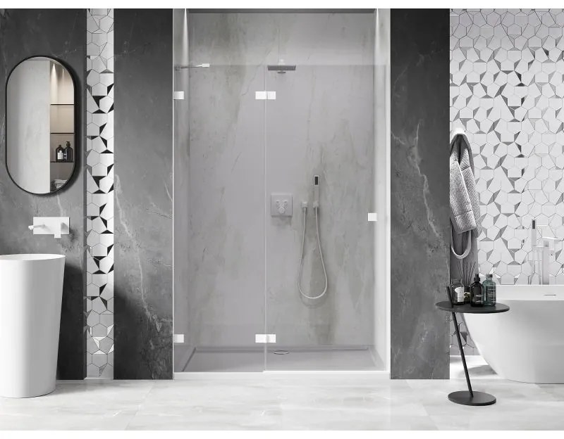 Mexen, Mexen Lunar ľavé otočné sprchové dvere 140 cm, transparentné, biele - 834-140-000-20-00-L