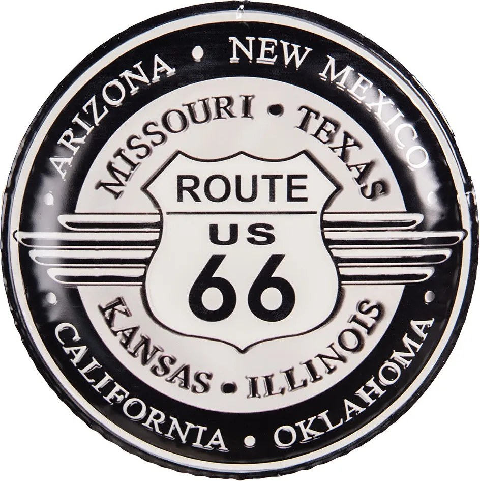 Nástenná kovová ceduľa na stenu Route 66 - Ø 35*2 cm