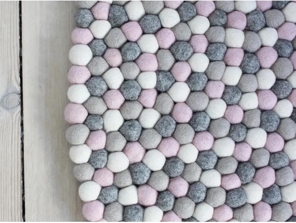 Svetlý ružovo-sivý guľôčkový vlnený koberec Wooldot Ball rugs, ⌀ 90 cm |  BIANO