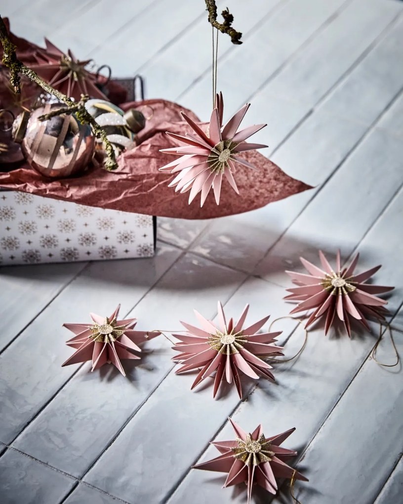 House Doctor Papierové ozdoby Stars Stari Rose Champagne – set 6 ks