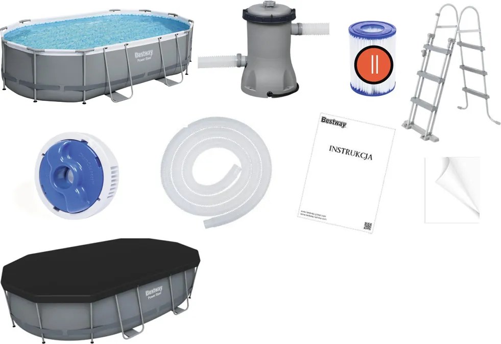 Bazén s oceľovým rámom Power 488x305x107, BESTWAY 7v1 + príslušenstvo