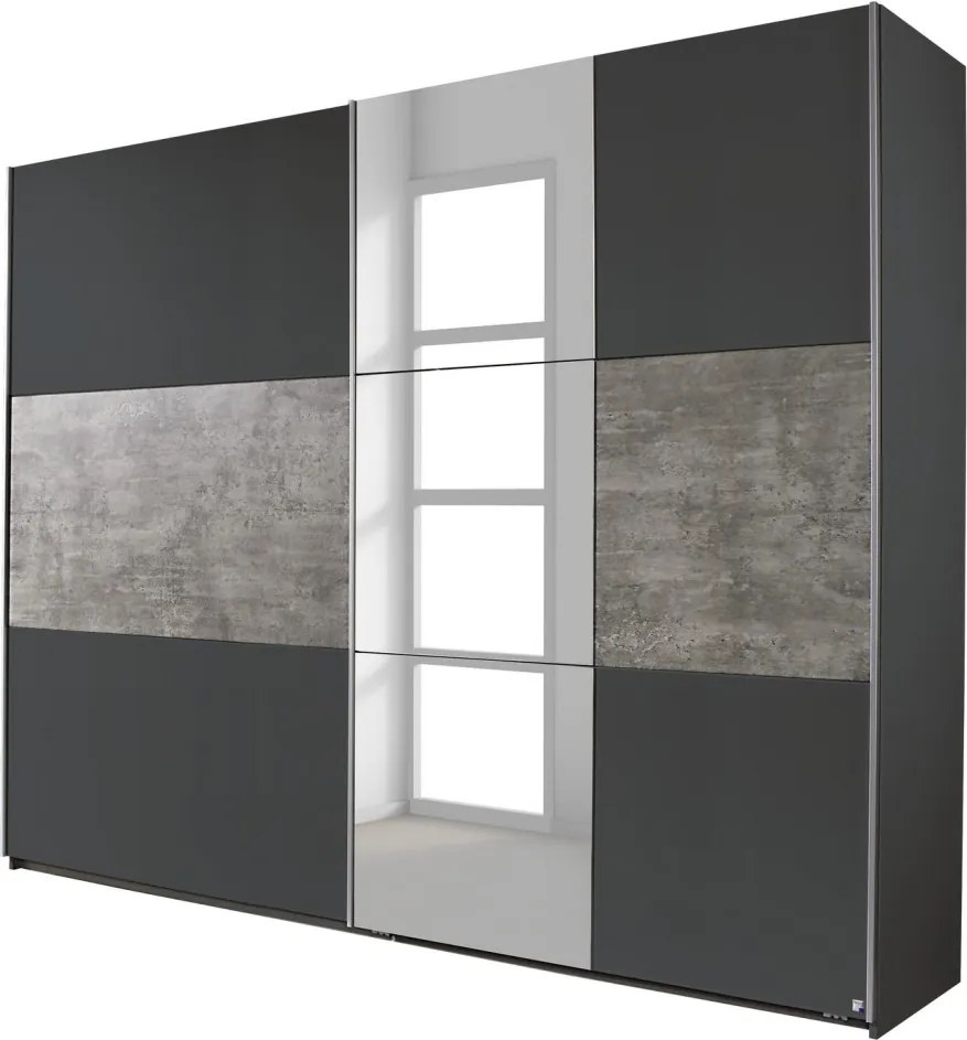 Šatníková skriňa Prenzlau, 218 cm,tmavá sivá / sivý betón