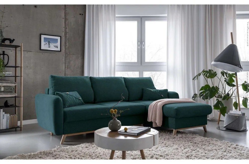 Tyrkysovomodrá rozkladacia rohová pohovka Miuform Scandic Lagom, pravý roh