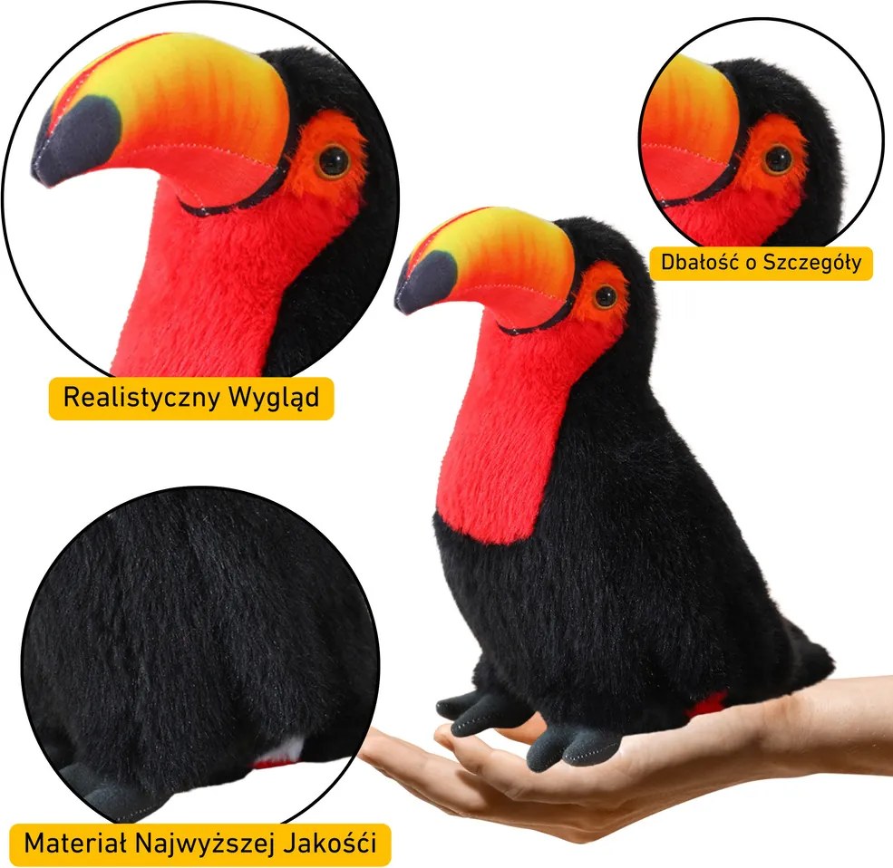 LEAN Toys Plyšový vták tukan objíma červený 35cm