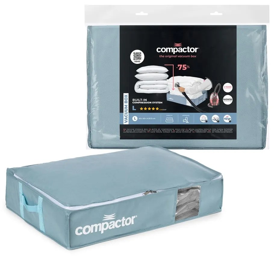Vákuový plastový úložný box pod posteľ 65x45x15,5 cm Blue Edition – Compactor