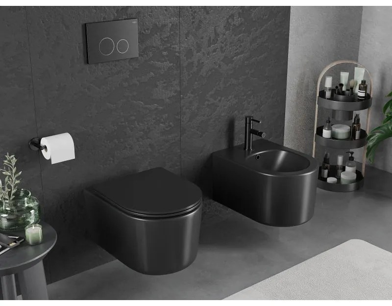 Mexen Sofia, závesná WC misa 490x360x355 mm, Rimless Tornádo, čierna matná, 3354XX85T