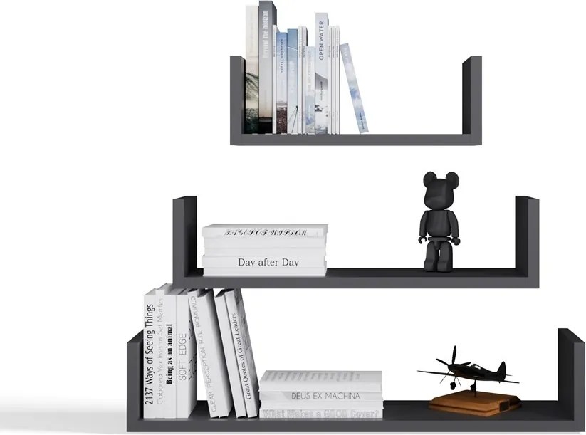 Sada 3 ks nástěnných polic Mobi antracitová