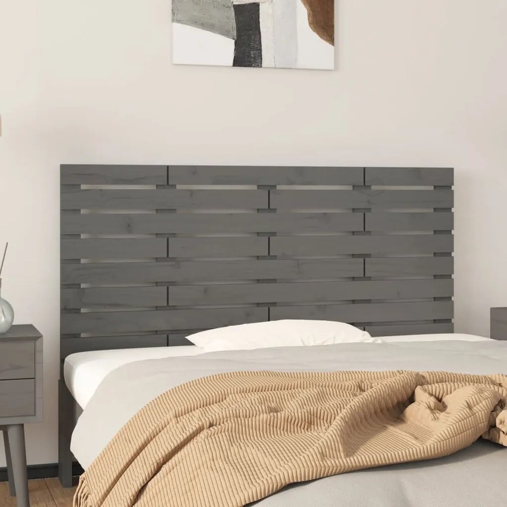 vidaXL Nástenné čelo postele sivé 146x3x63 cm masívna borovica