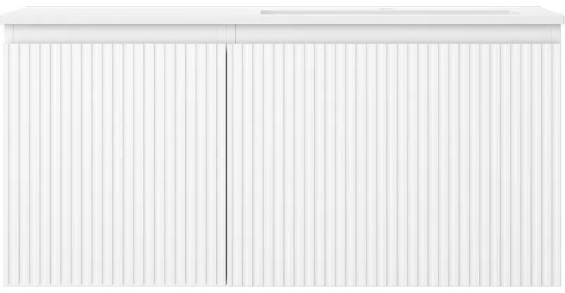 Mexen Rivel, kúpeľňová skrinka 100 cm s pravým umývadlom Otis, 1S, 1D, drážkovaná, biela matná, 91A23-10047-3-BBFF01-W18P01