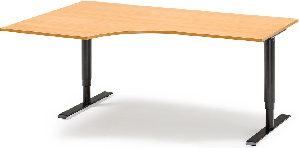 Výškovo nastaviteľný stôl Adeptus, ľavý, 2000x1200 mm, buk dýha/čierna
