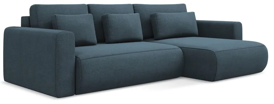 Modrá rozkladacia/s úložným priestorom rohová pohovka (pravý roh/s leňoškou) Kapua – Makamii