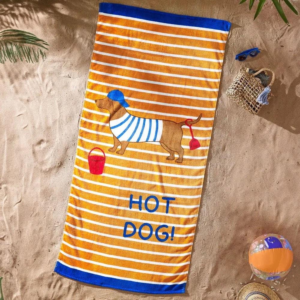 Oranžová bavlnená plážová osuška 76x160 cm Hot Dog – Catherine Lansfield