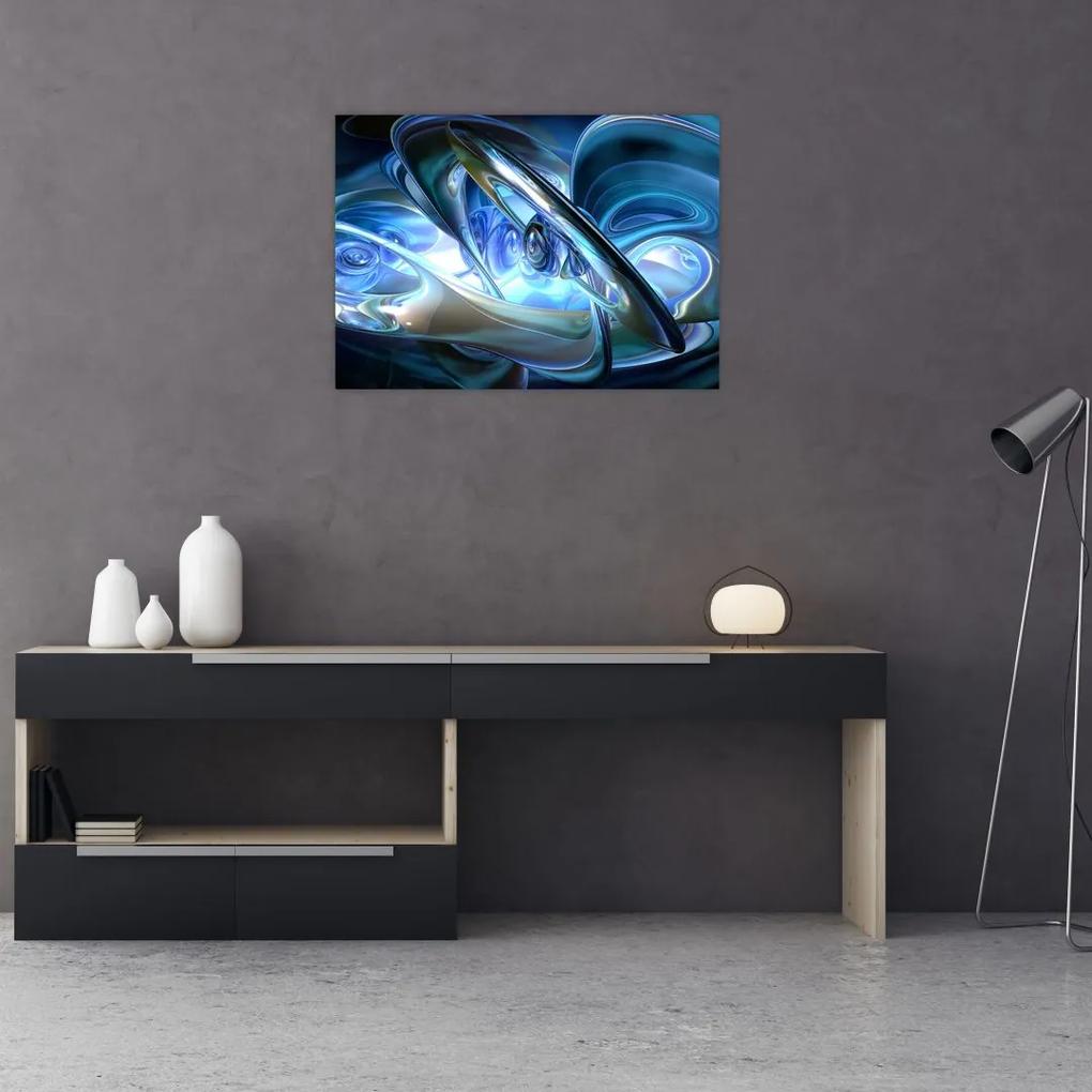 Sklenený obraz modrých fraktálov (70x50 cm)