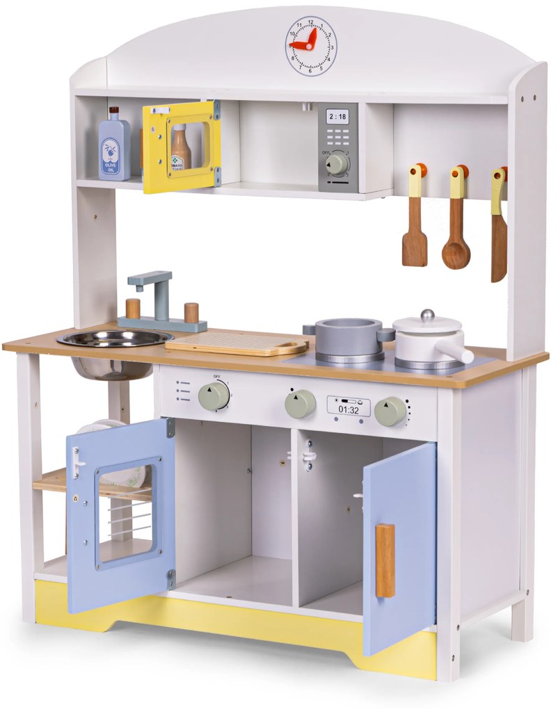 Detská kuchynka ECOTOYS s rúrou, práčkou a 12 doplnkami