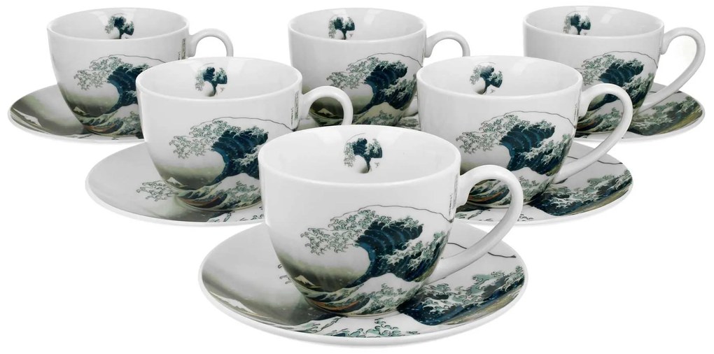 Porcelánová šálka s podšálkou Hokusai The Great Wave 250 ml sada 6ks